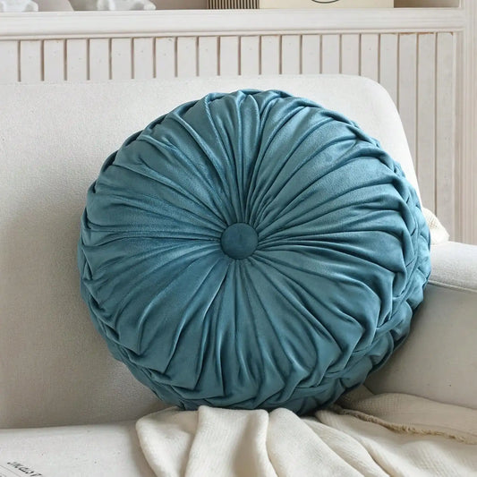 Decorative Pleated Velvet Seat Cushion With Center Button
