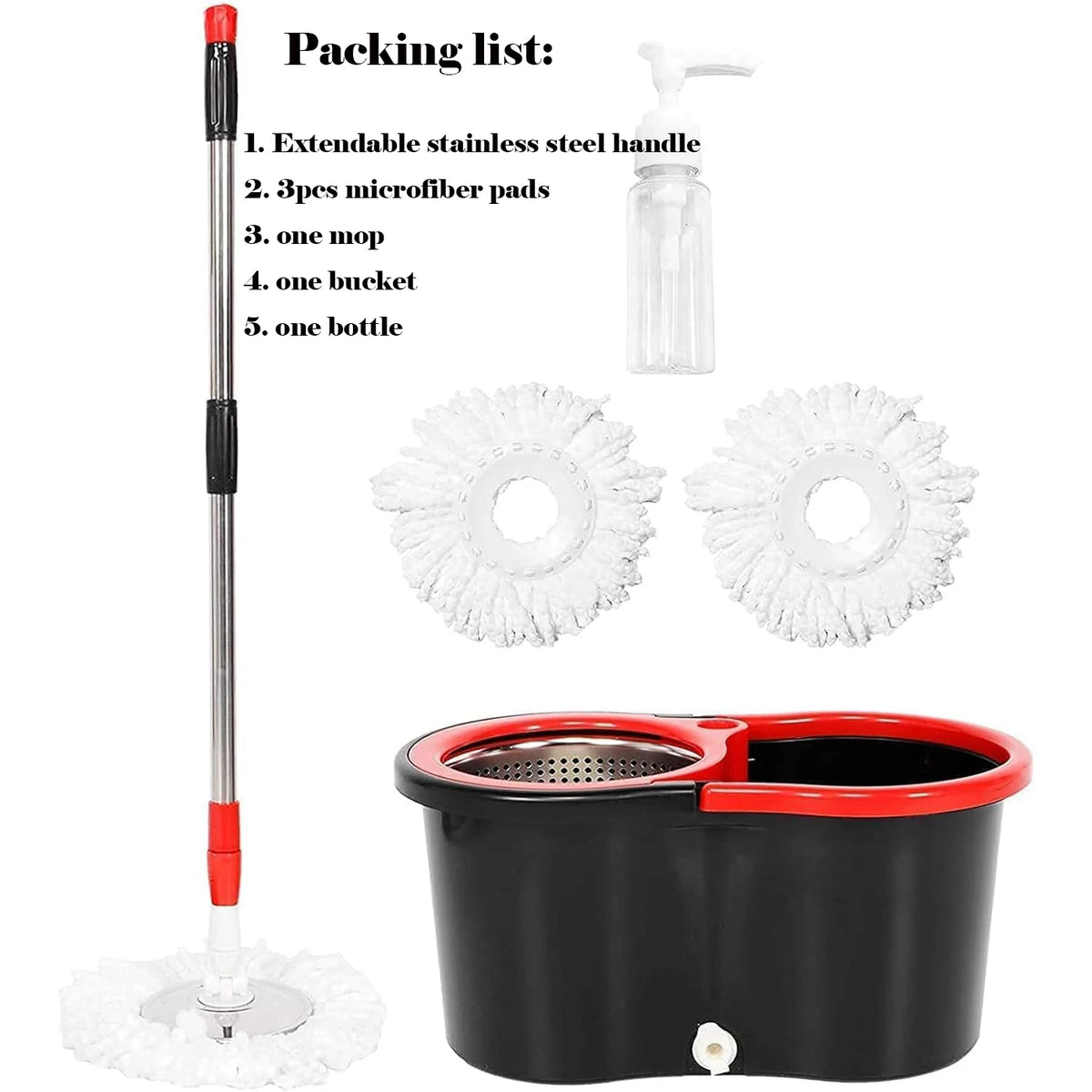360 Spin Mop Bucket Set With Microfiber Heads And Long Handle