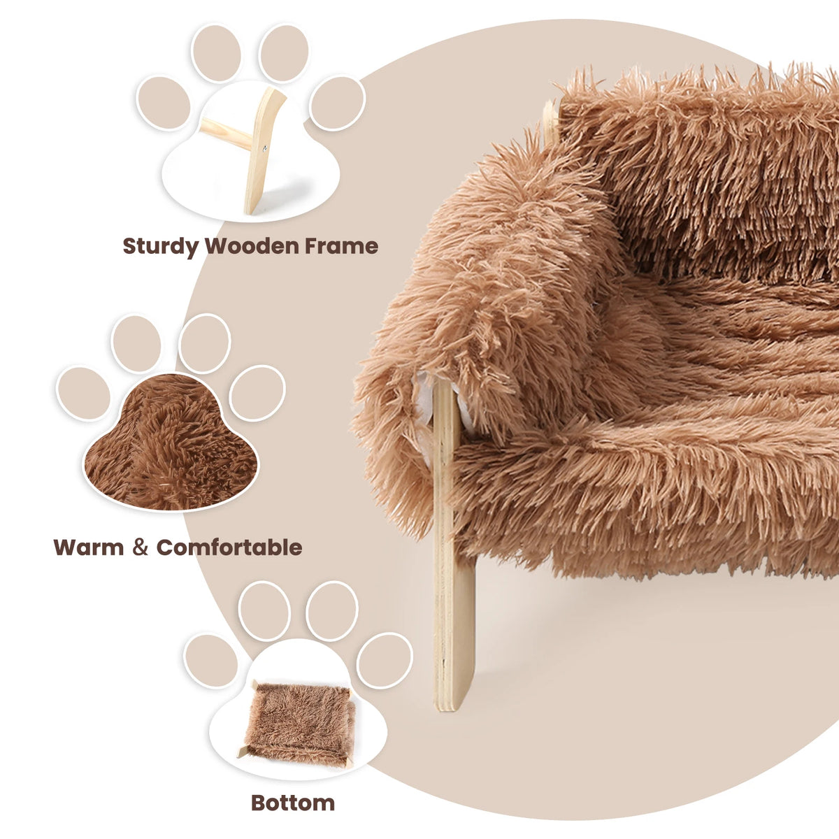 Raised Plush Cat Bed With Wooden Legs For Indoor Use