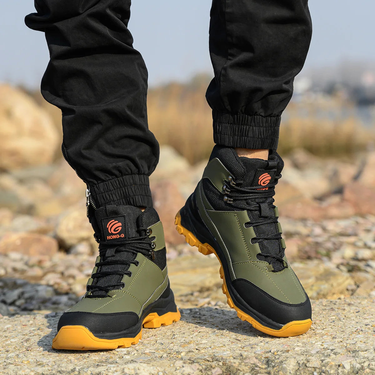 Veigar Men Breathable Leather Anti Puncture Steel Toe Work Boots