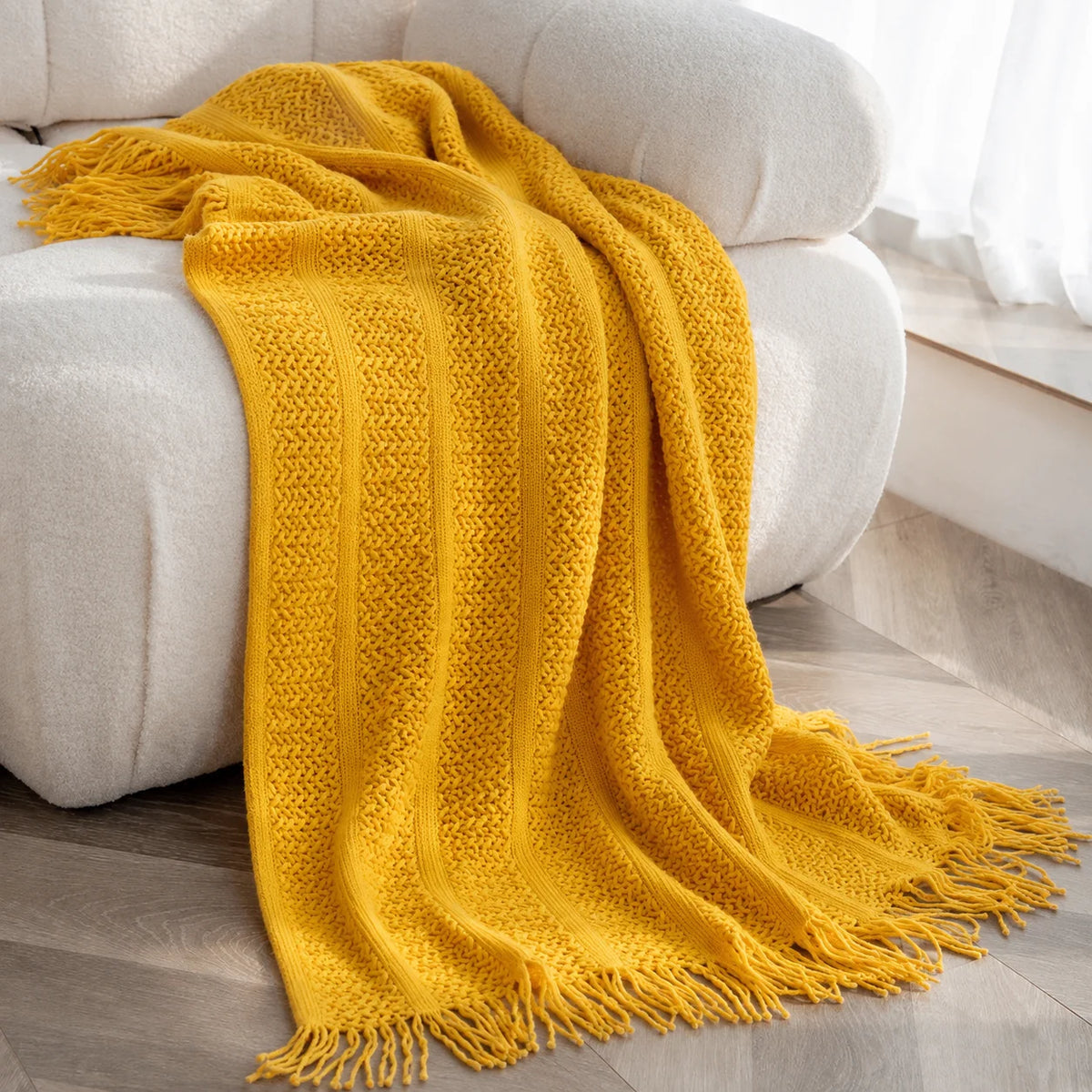 Cable Knit Throw Blanket With Tassel Fringe 100 Percent Acrylic