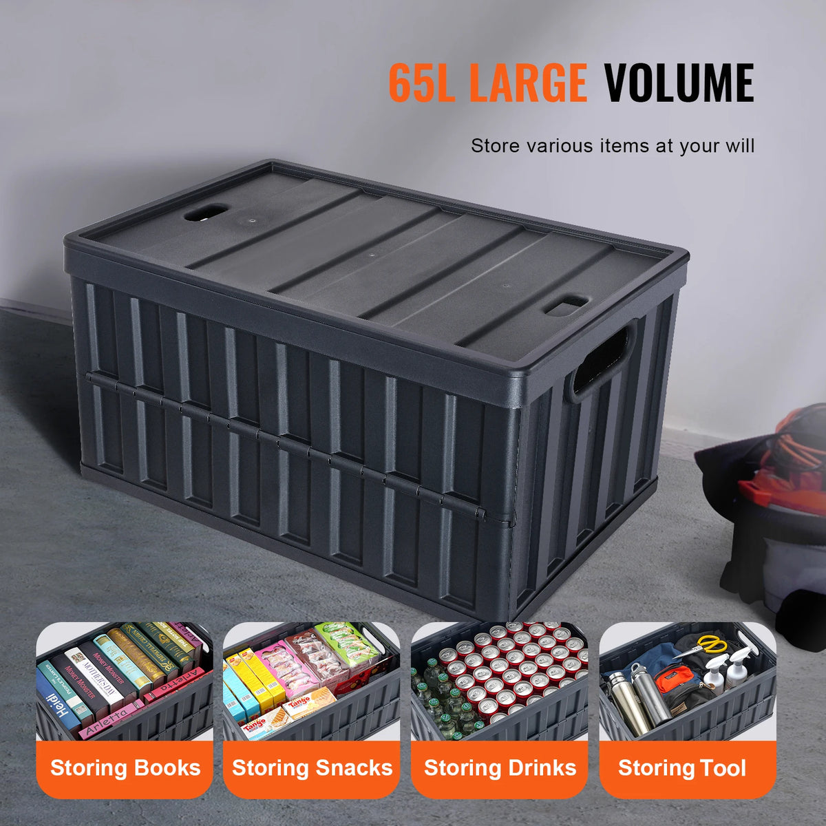 Folding Storage Bins With Lids Stackable Plastic Organizers Set Of 3