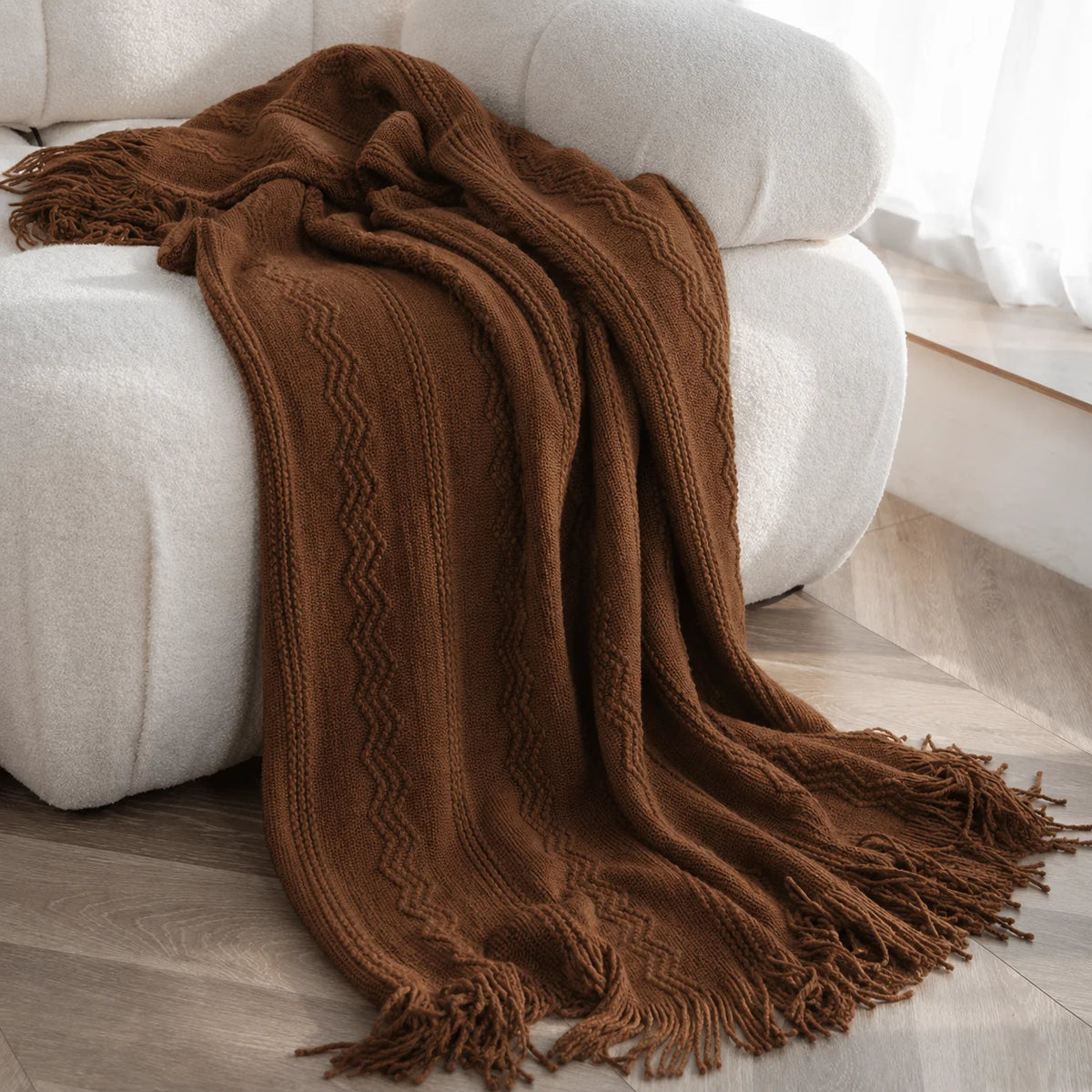 Cable Knit Throw Blanket With Tassel Fringe 100 Percent Acrylic