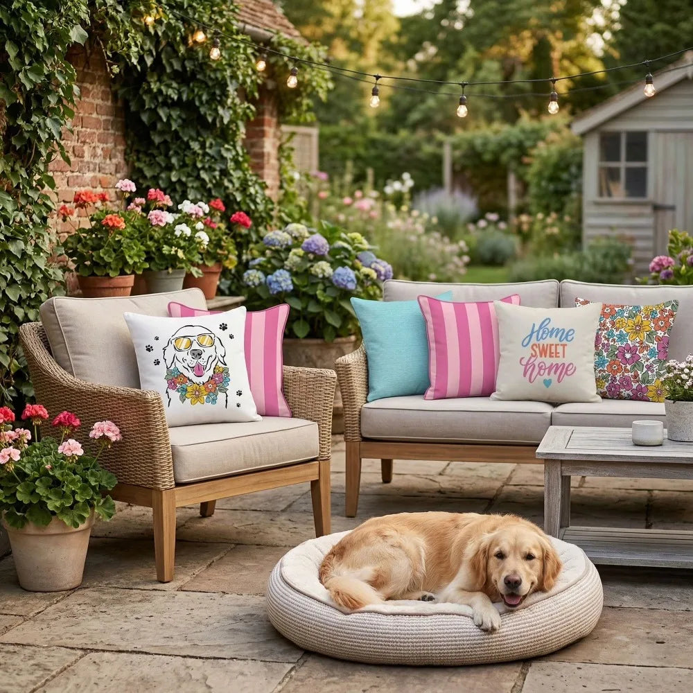 Waterproof Textured Outdoor Throw Pillow With Cotton Fill