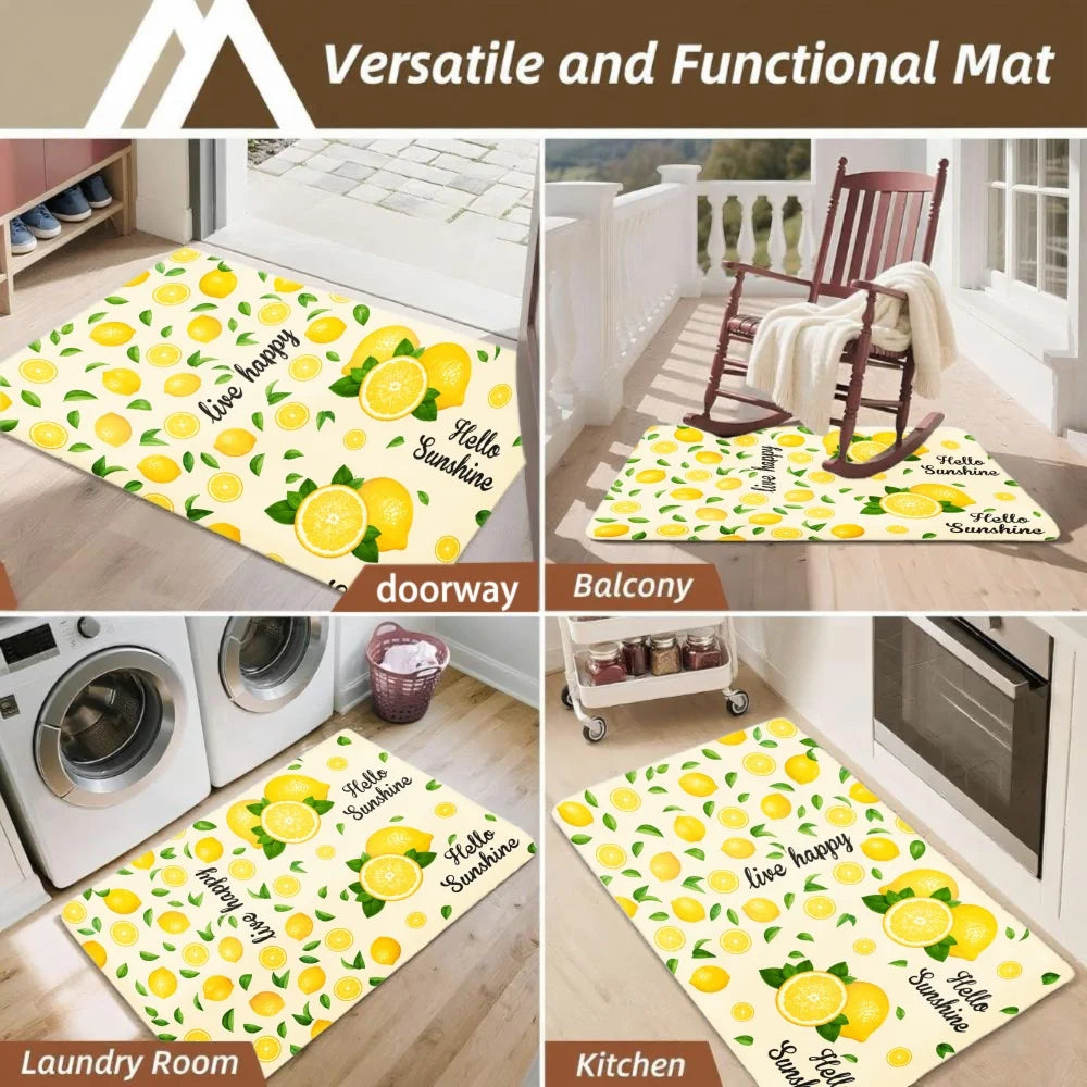 3 Piece Home Decor Mat Set With Lemon Leaf Print Design