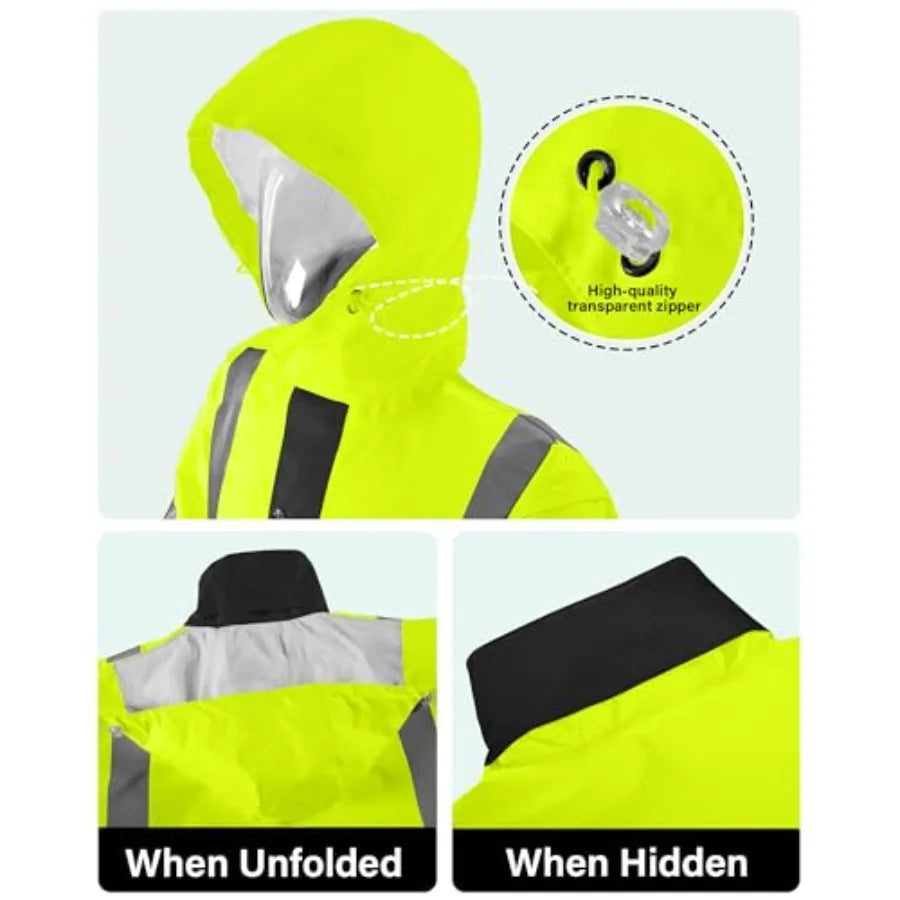 Reflective High Visibility Safety Rain Jacket With Hood For Construction