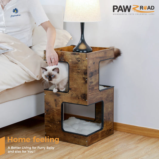 PAWZ Road Wood Cat Condo House With Soft Scratching Pad
