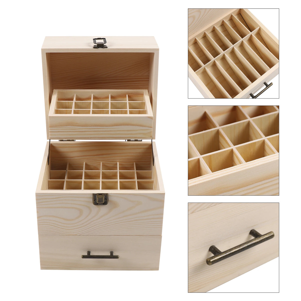 Wood Essential Oil Storage Crate With Fifty Nine Compartments