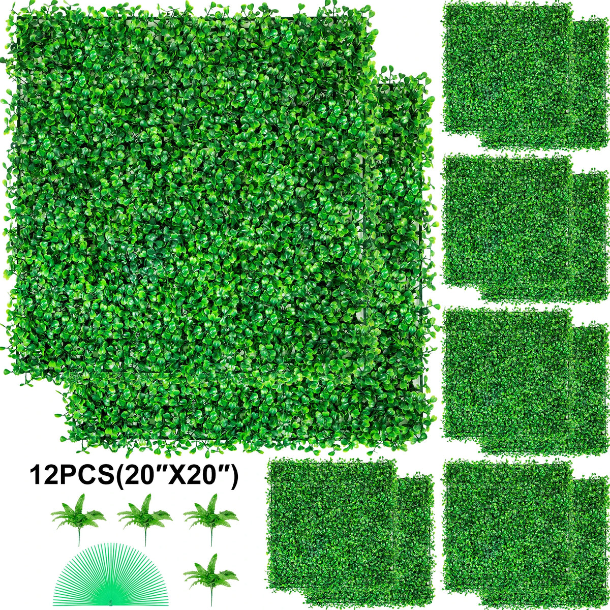 SucceBuy Artificial Boxwood Hedge Wall Panels Fake Grass Backdrop