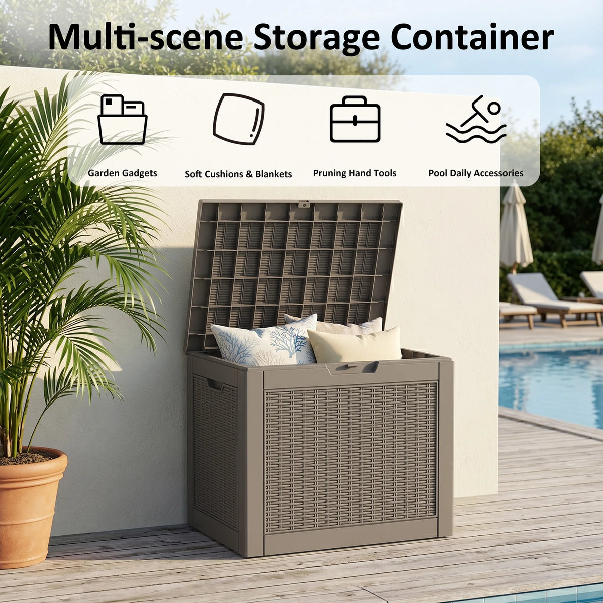 Waterproof Rattan Textured Resin Patio Storage Deck Box With Lock