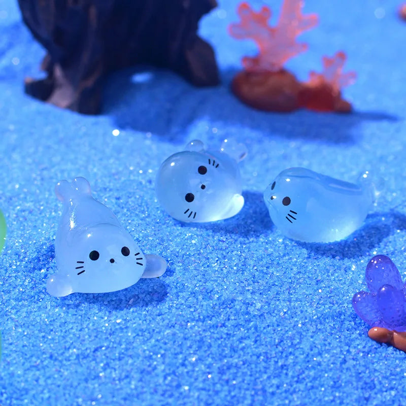 Luminous Mini Seal Pup Resin Figurines For Fairy Garden