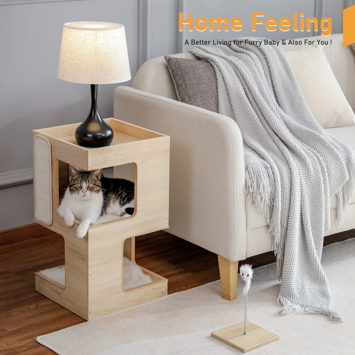 PAWZ Road Wood Cat Condo House With Soft Scratching Pad