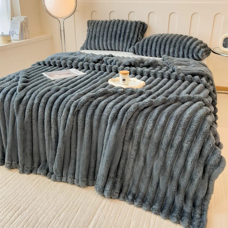 Premium Soft Faux Rabbit Fur Blanket Warm Coral Fleece Throw