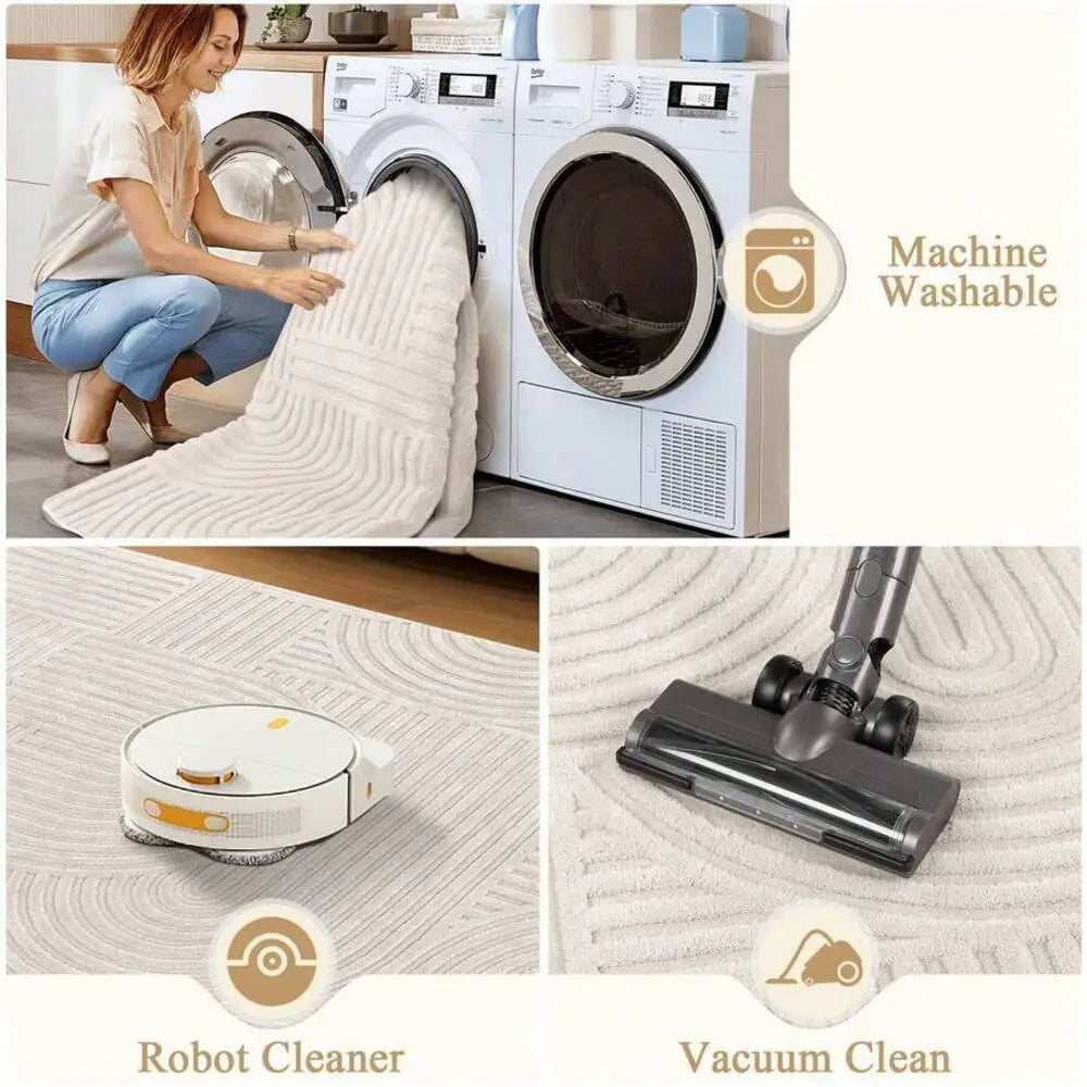 Fluffy Washable Wool Area Rug For Modern Bedroom Flooring