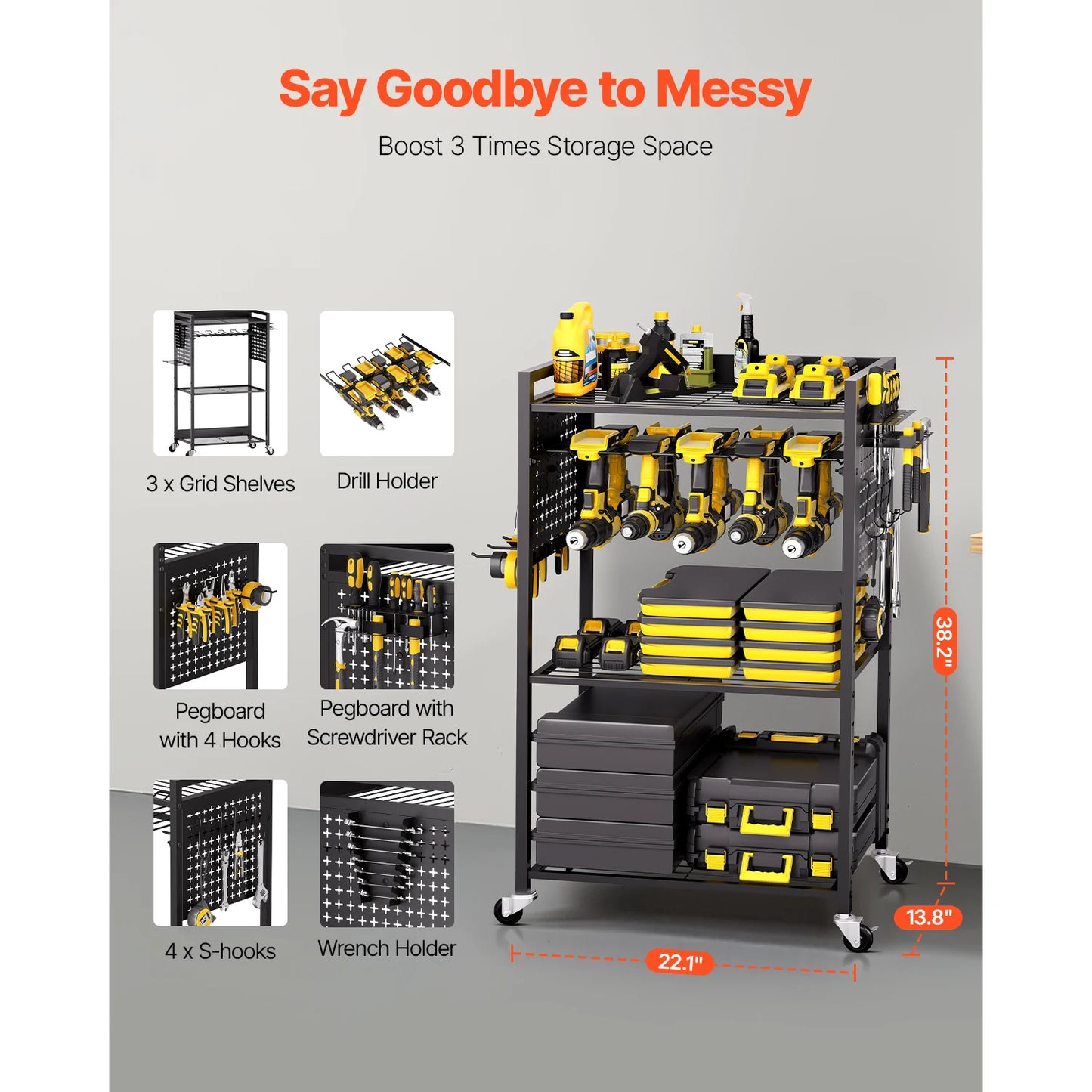 SucceBuy 4 Tier Rolling Tool Organizer Cart For Garage And Workshop