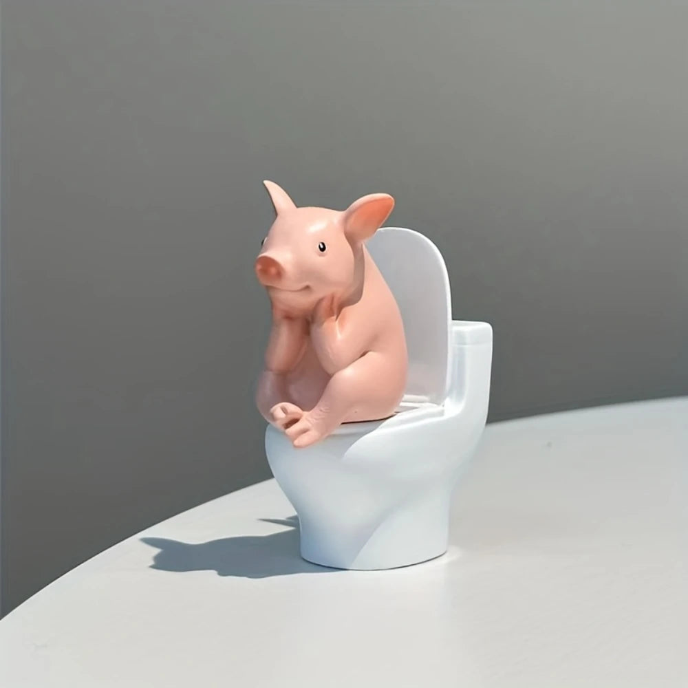 Cute PVC Toilet Pig Bathroom And Desk Home Decor Ornament