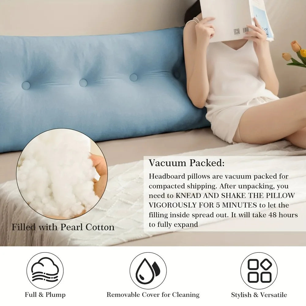 Triangular Headboard Pillow With Side Pockets And Reading Backrest