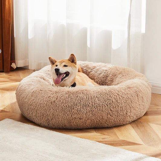 Jhk Calming Washable Round Fluffy Faux Fur Dog Bed