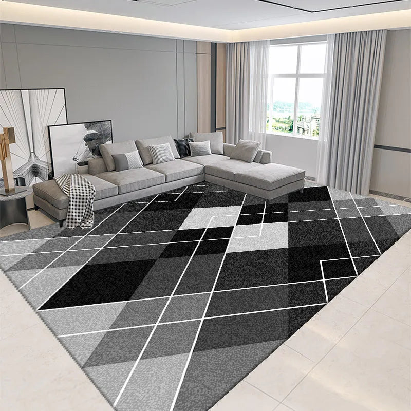 Nordic Geometric Print Crystal Velvet Area Rug With Non-Slip Backing