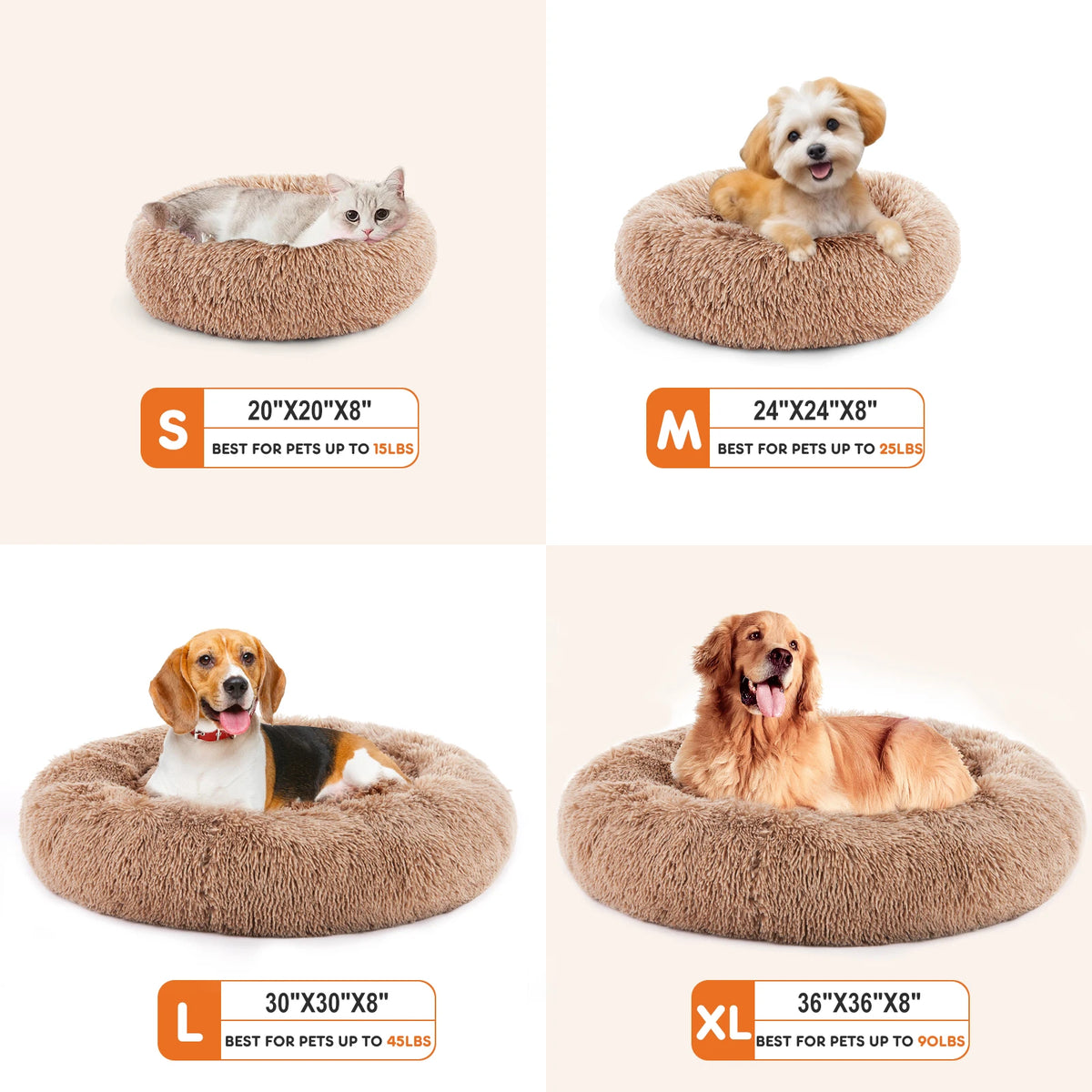Jhk Calming Washable Round Fluffy Faux Fur Dog Bed