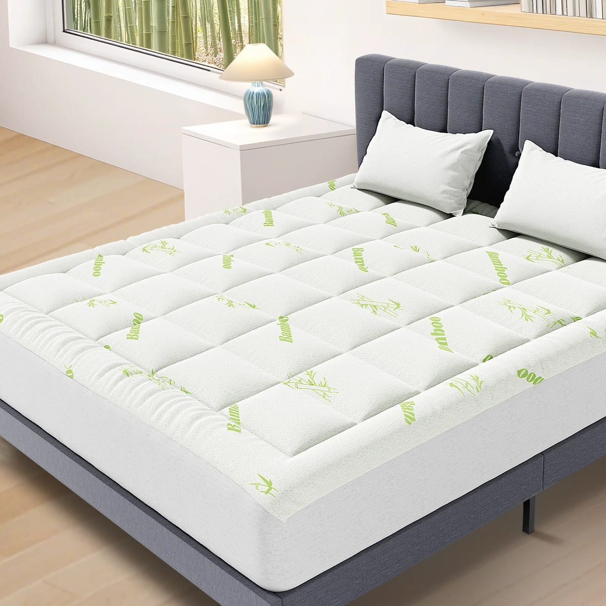JHK Bamboo Latex Mattress Topper With Deep Pockets Cooling Layer