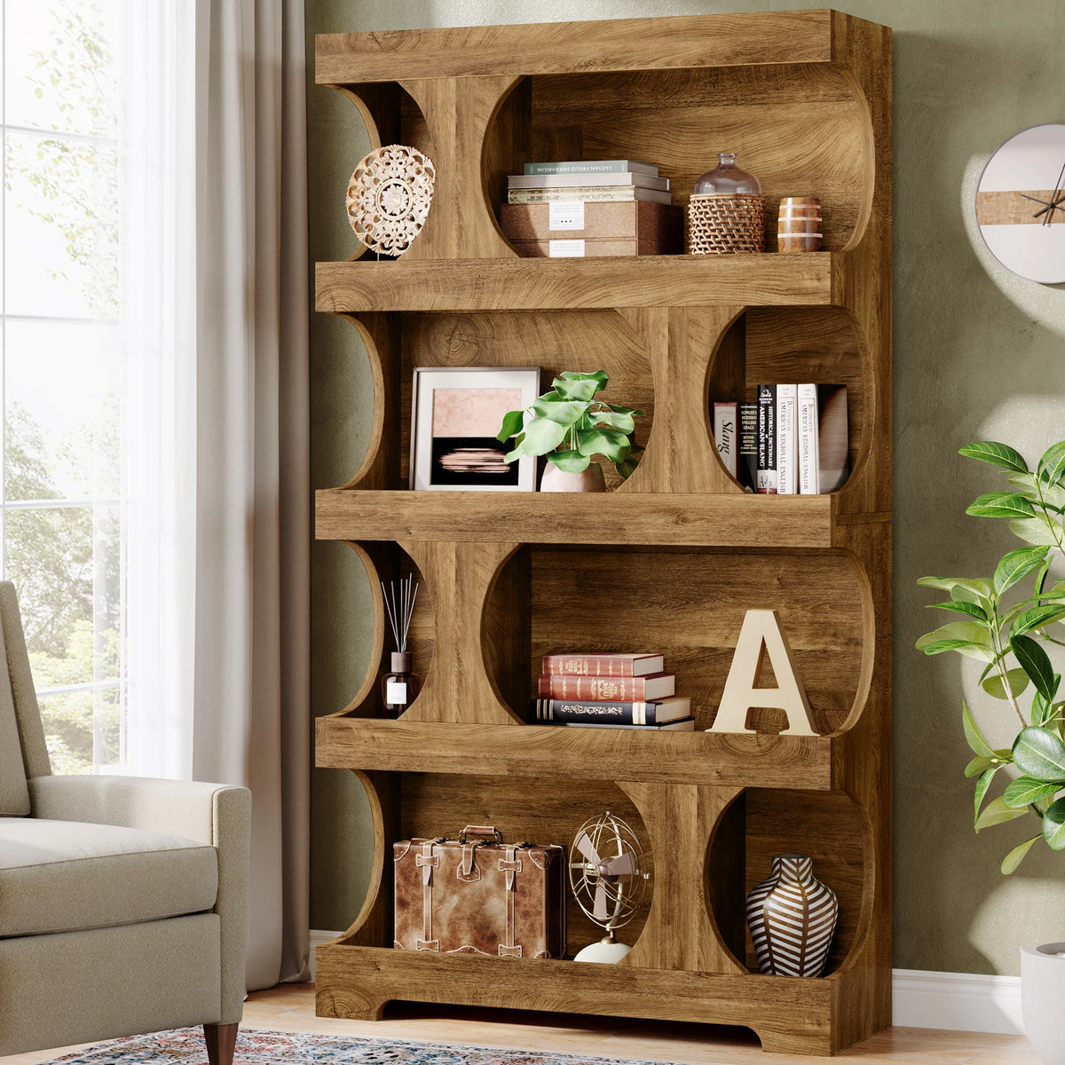 Tribesigns Four Tier Wooden Bookcase And Modern Display Shelf
