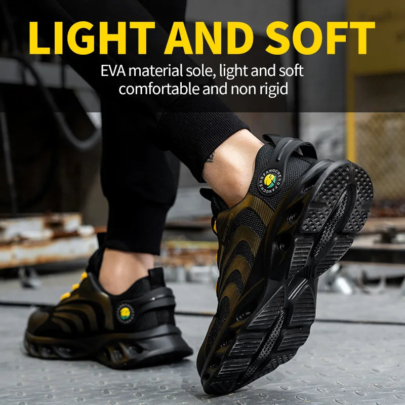 Men's Lace Free Safety Shoes Lightweight Breathable Puncture Resistant