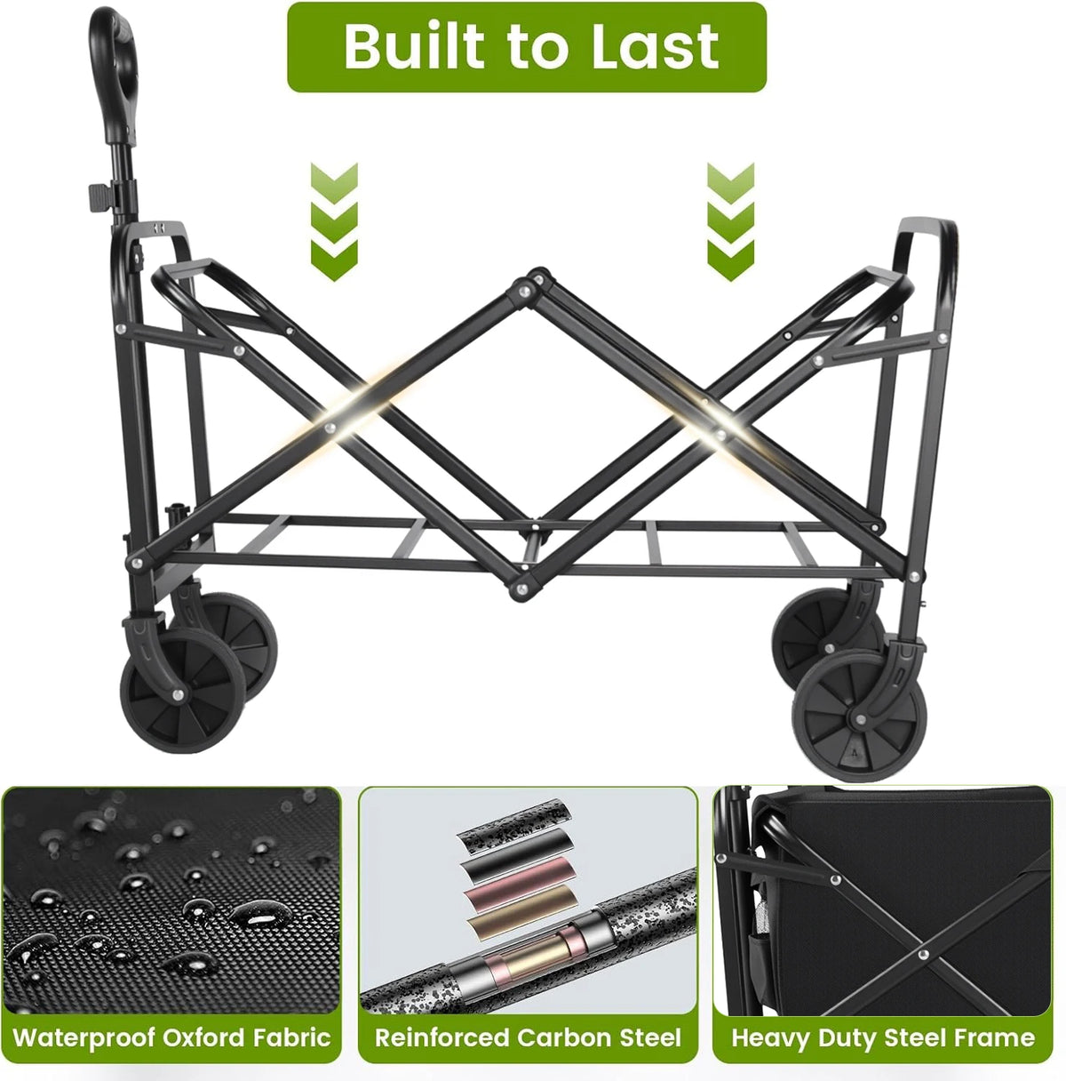 Heavy Duty Foldable Steel Utility Wagon With All Terrain Wheels