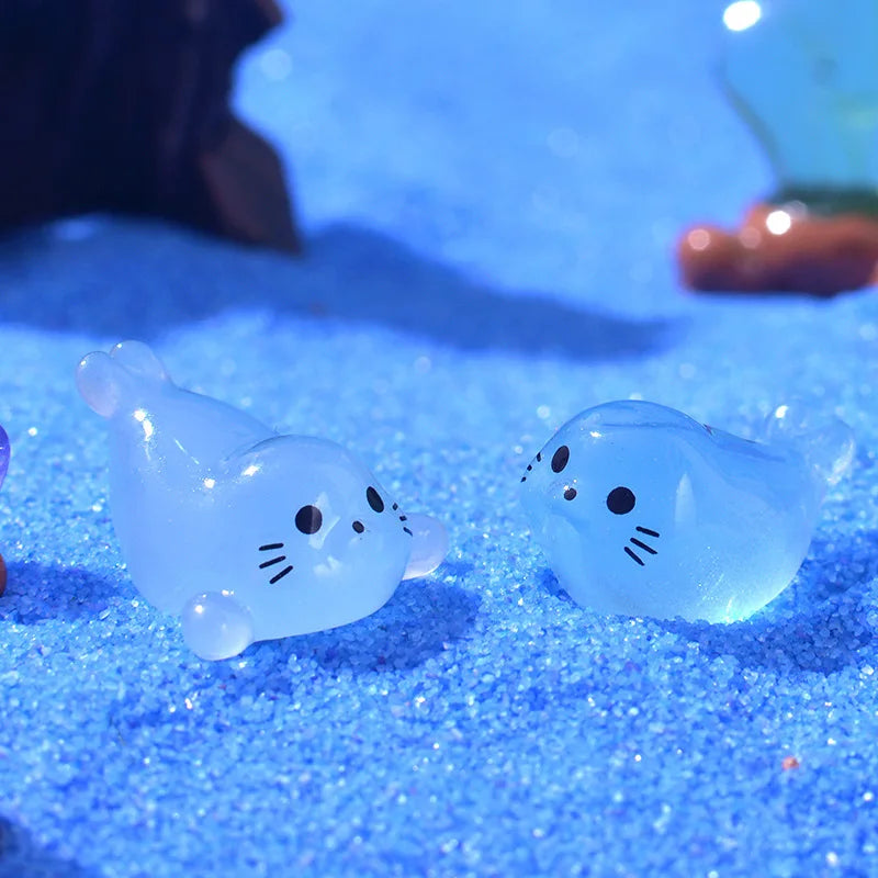 Luminous Mini Seal Pup Resin Figurines For Fairy Garden