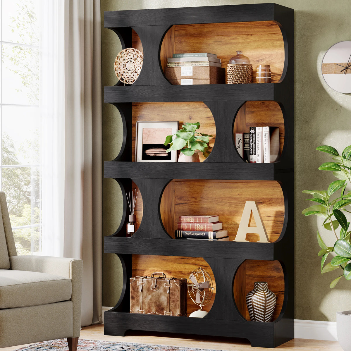 Tribesigns Four Tier Wooden Bookcase And Modern Display Shelf