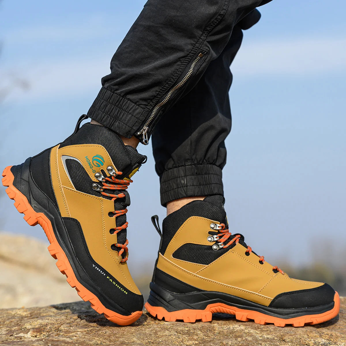 Veigar Men Breathable Leather Anti Puncture Steel Toe Work Boots