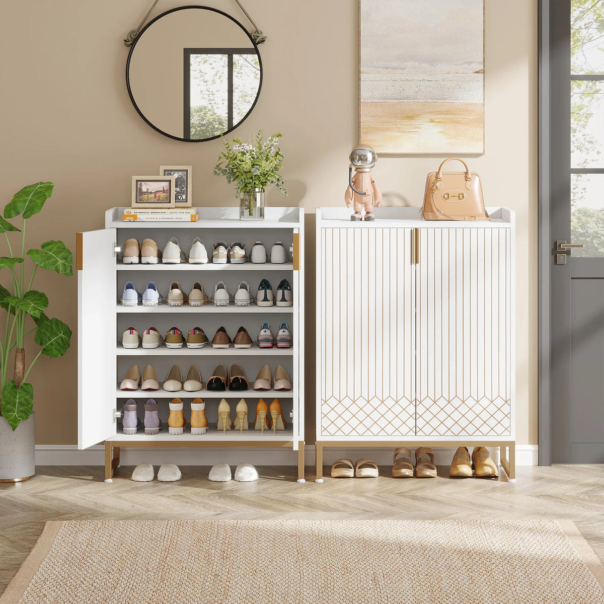 Tribesigns Five Tier Wooden Shoe Rack Storage Cabinet