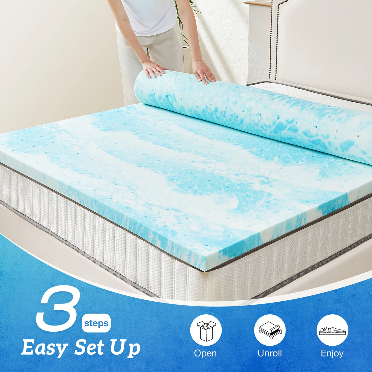 MCQ Breathable Memory Foam Gel Cooling Bed Mattress Topper