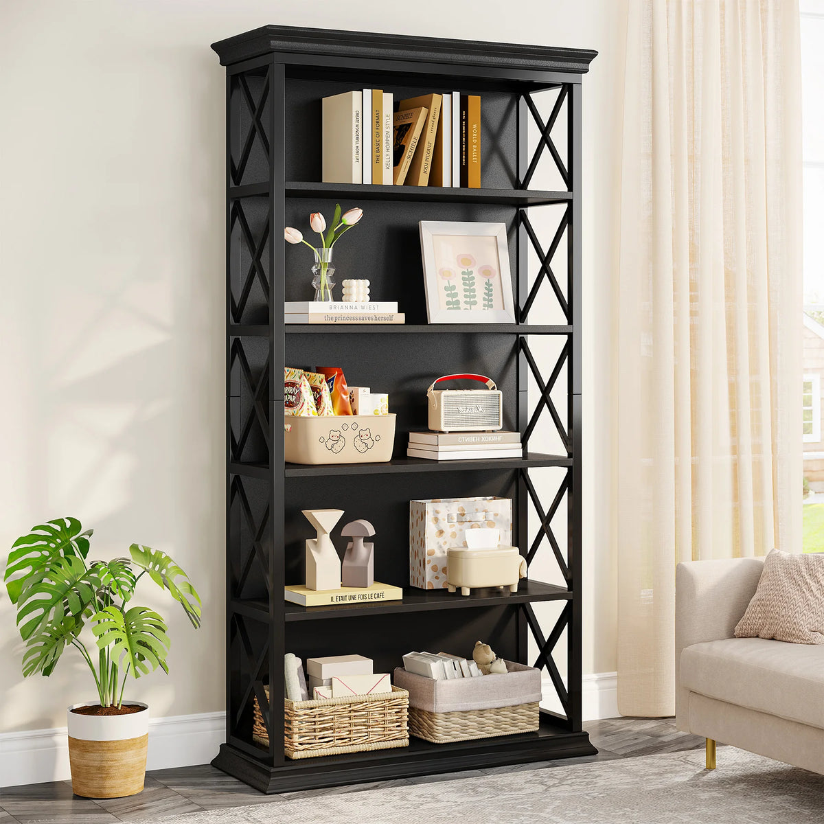 Tribesigns Modern Wooden Bookcase Floor Standing Storage Shelf