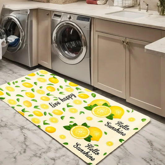 3 Piece Home Decor Mat Set With Lemon Leaf Print Design