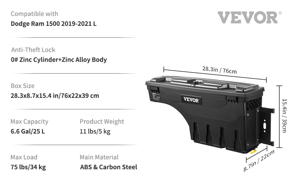 SucceBuy Waterproof Truck Bed Storage Box With Password Lock