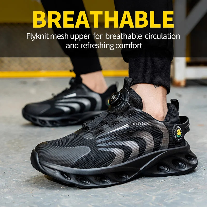 Men's Lace Free Safety Shoes Lightweight Breathable Puncture Resistant
