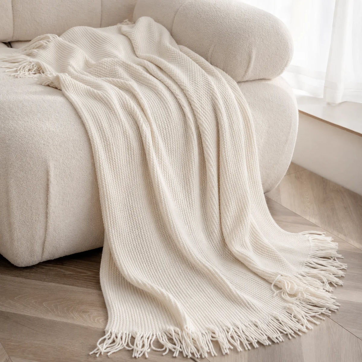 Cable Knit Throw Blanket With Tassel Fringe 100 Percent Acrylic