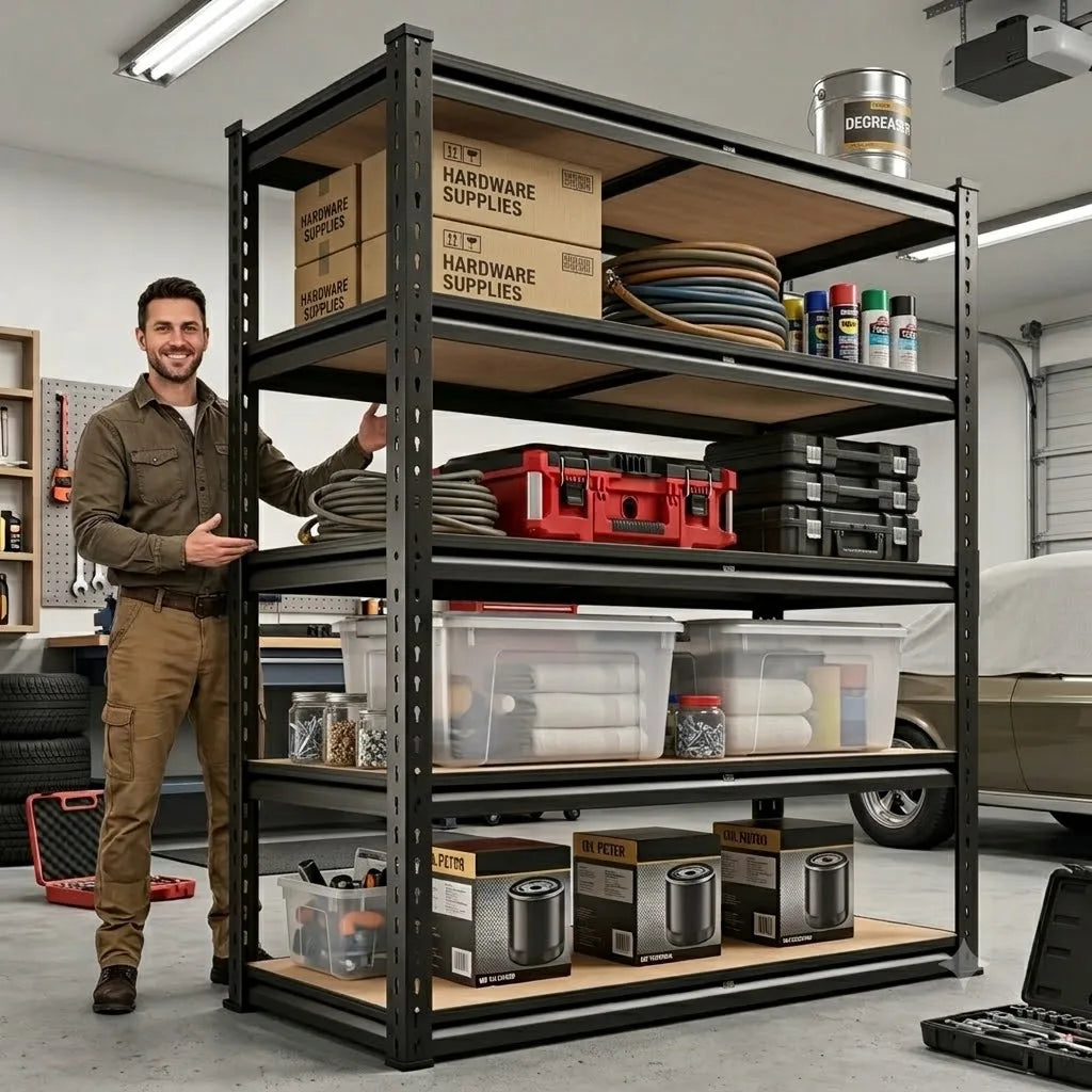 Adjustable Metal Storage Rack With Mdf Shelves For Indoor Use