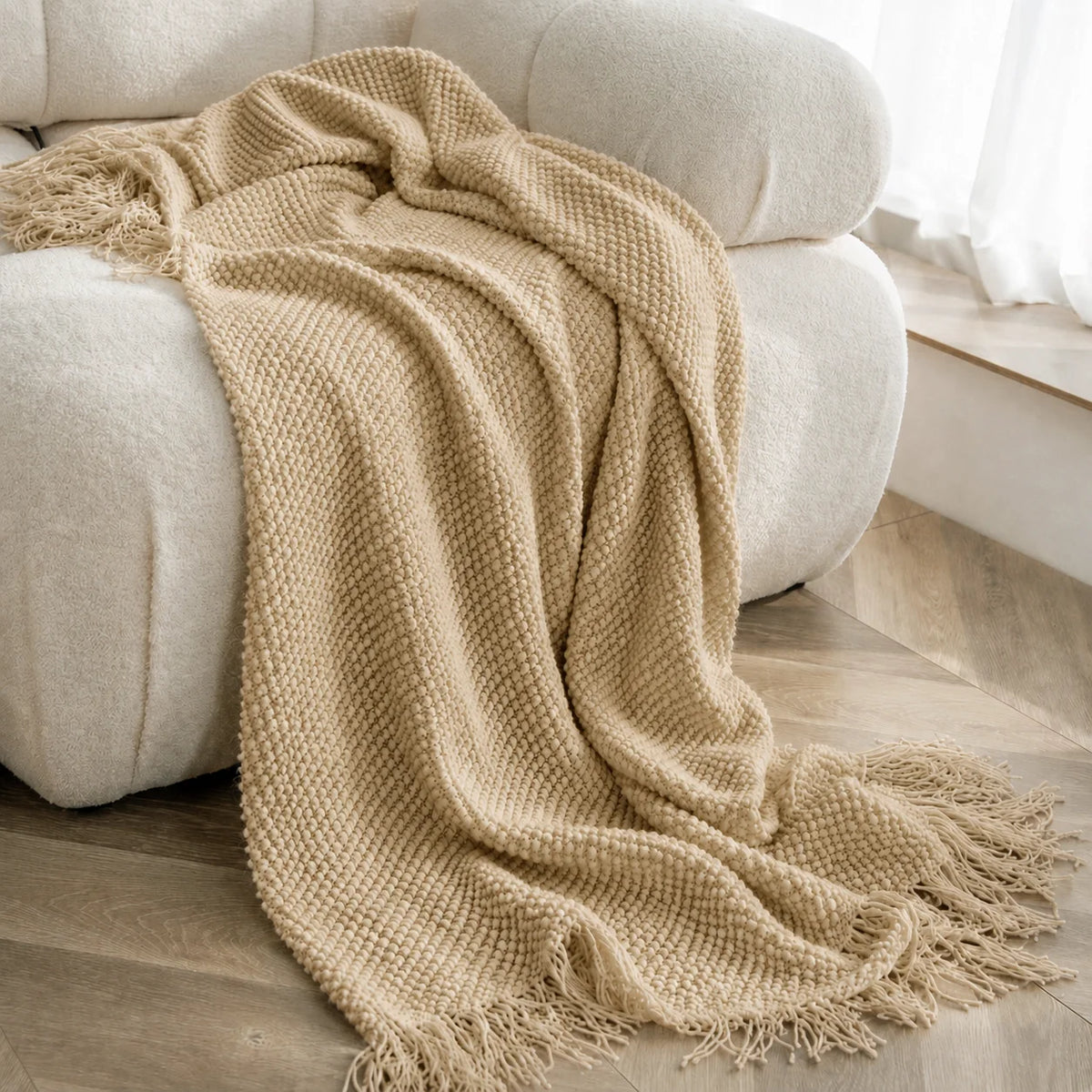 Cable Knit Throw Blanket With Tassel Fringe 100 Percent Acrylic