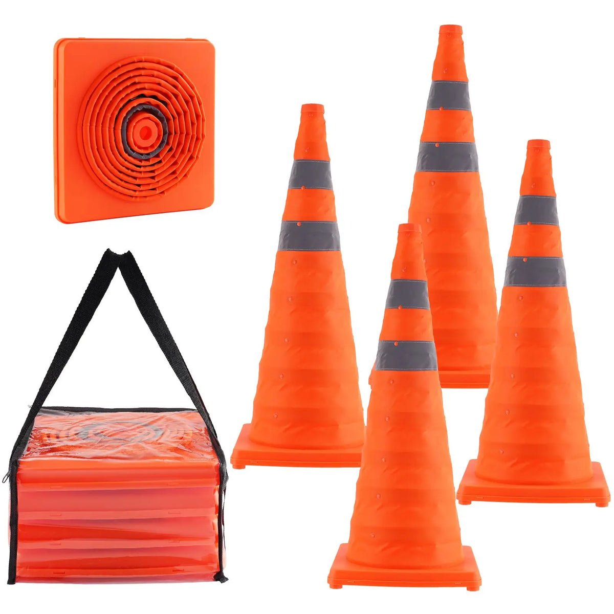 Collapsible Traffic Cones With Reflective Collars And Storage Bag