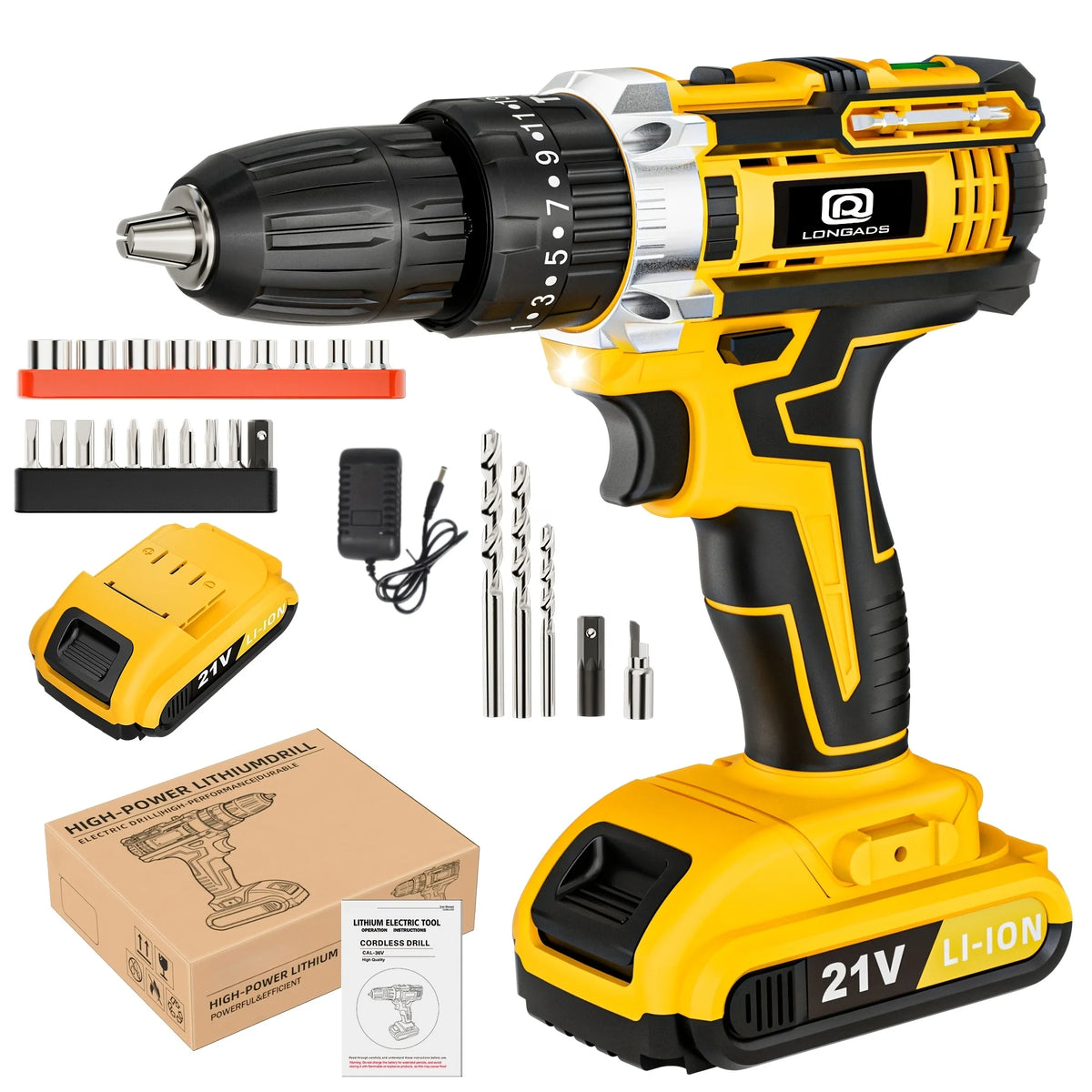 Professional 21V Cordless Drill Driver Kit With LED Light