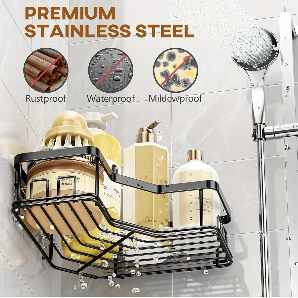 Heavy Duty Adhesive Shower Caddy Rack For Bathroom Wall Storage
