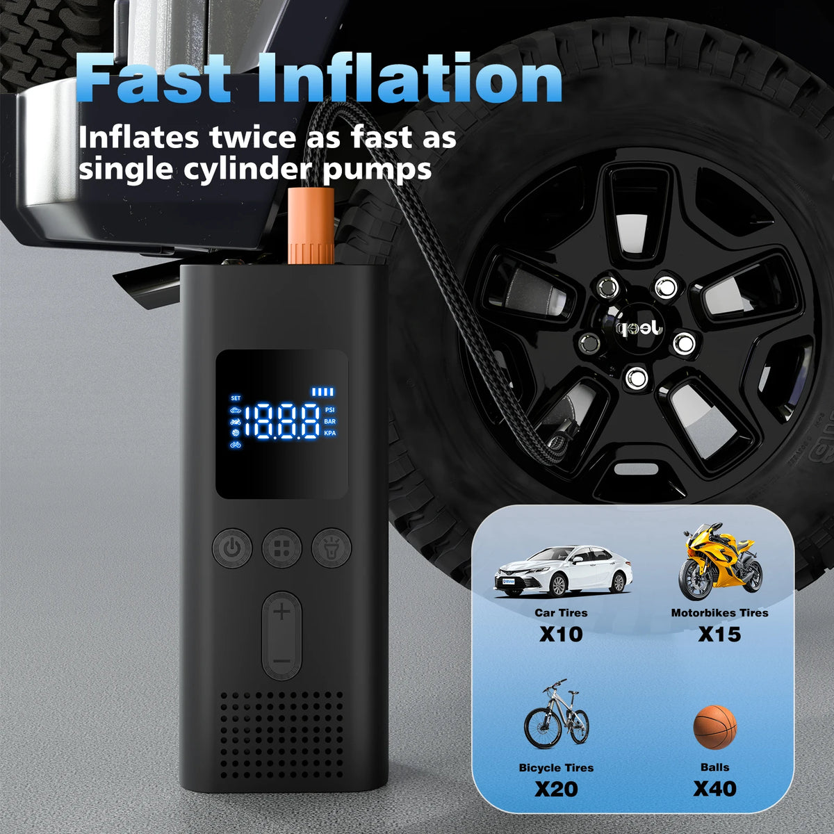 CHPOWKIT Portable Digital Cordless Tire Inflator Air Compressor Pump