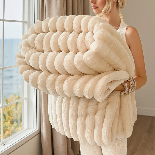 Premium Soft Faux Rabbit Fur Blanket Warm Coral Fleece Throw