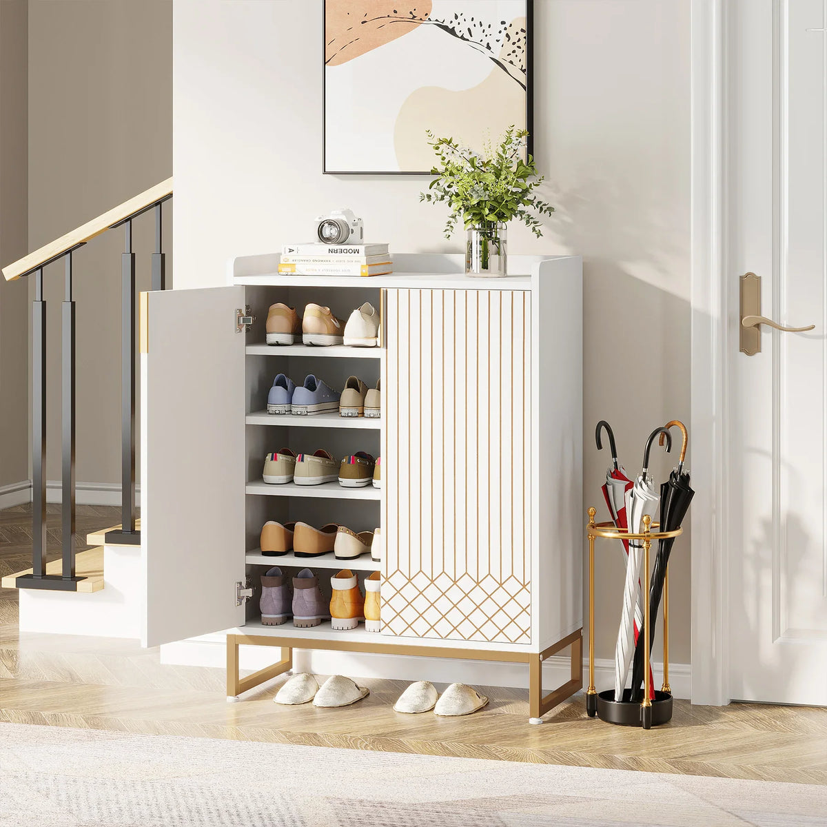 Tribesigns Five Tier Wooden Shoe Rack Storage Cabinet