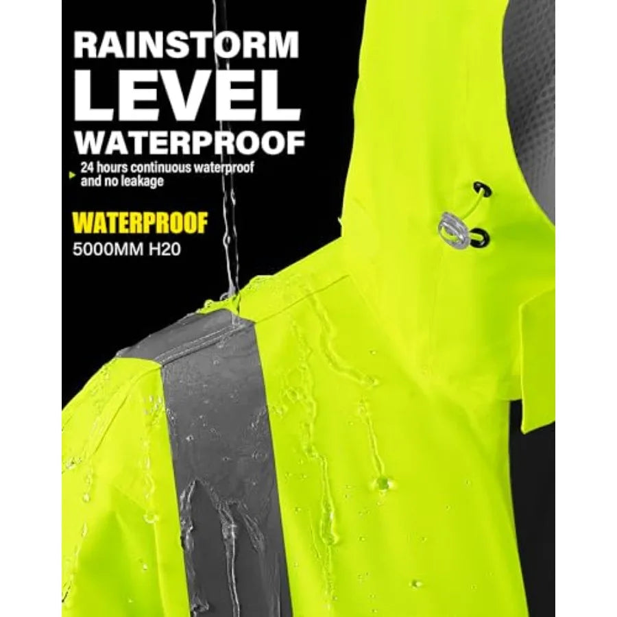 Reflective High Visibility Safety Rain Jacket With Hood For Construction