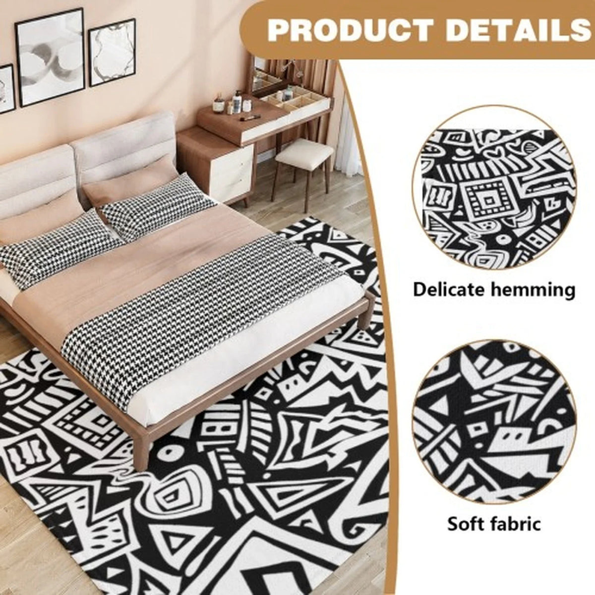 Boho Mid Century Modern Leaf Pattern Living Room Carpet
