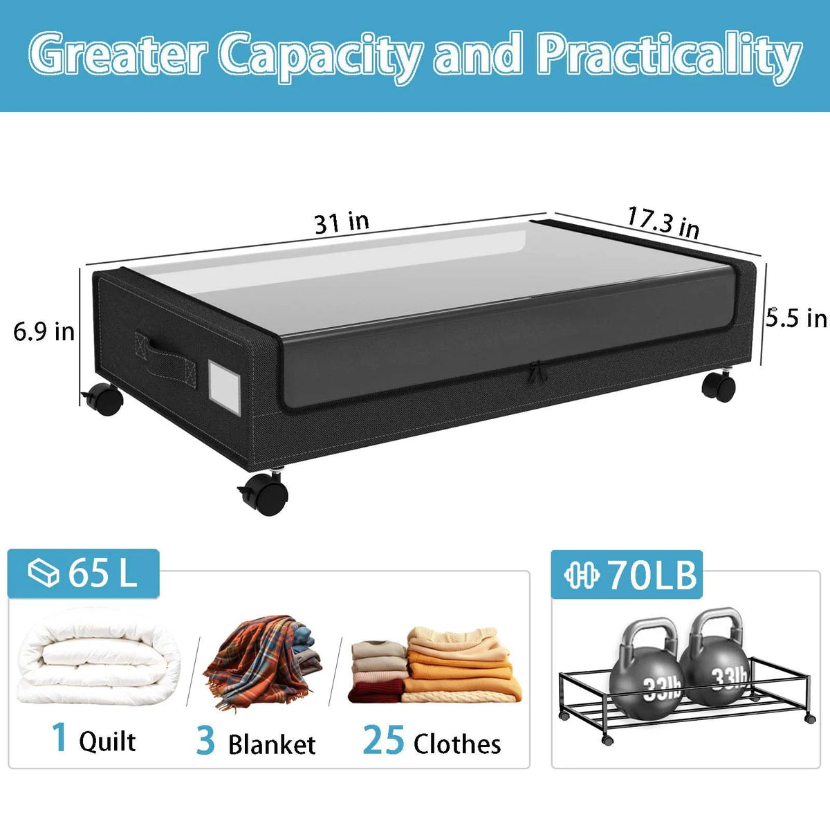 Under Bed Storage Containers Featuring Wheels And Clear Lids