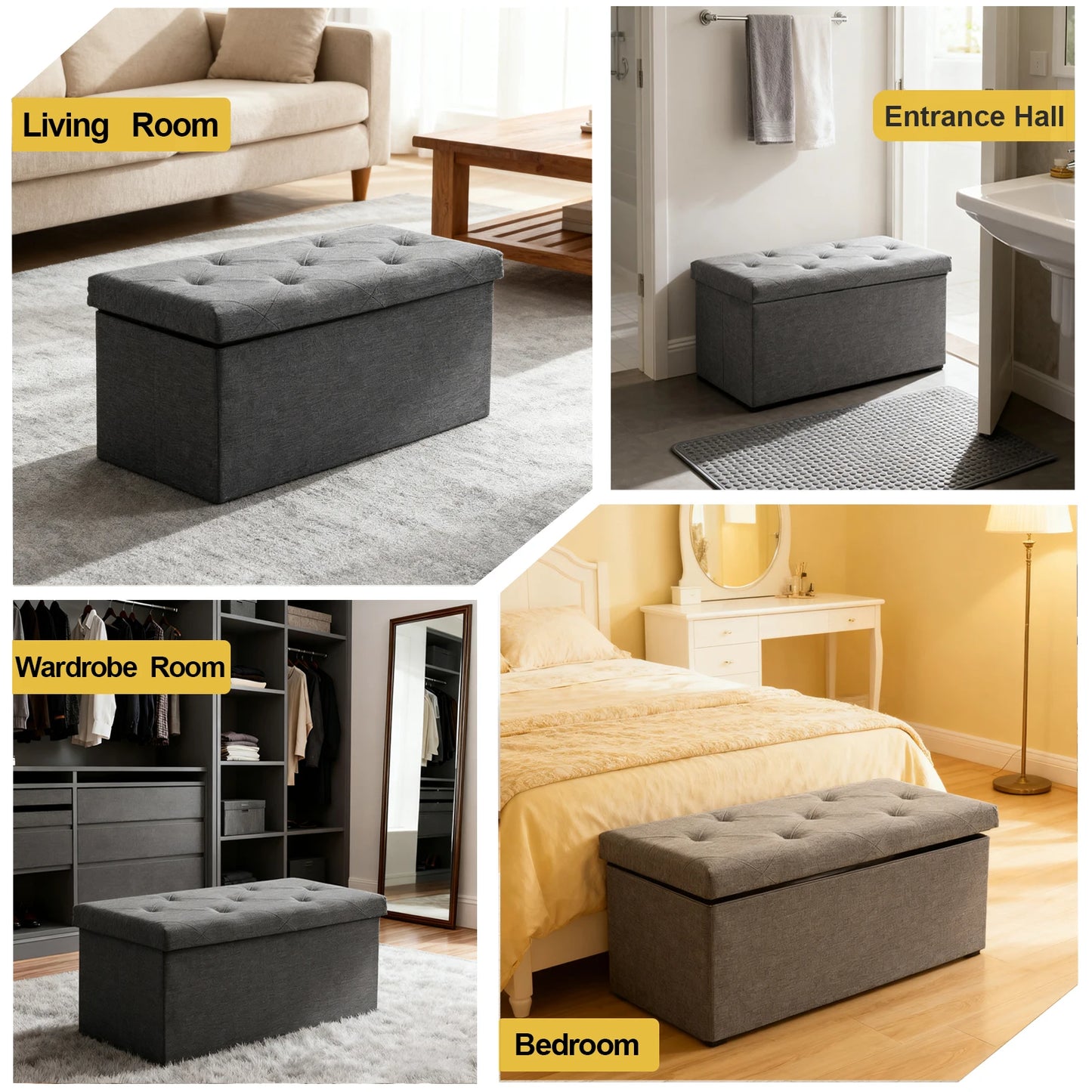Multi Purpose Heavy Duty Folding Storage Ottoman Bench